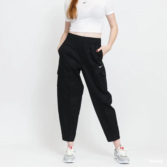 NIKE Black Sportswear Essential Woven High Rise Pull On Pleated Cargo Pants Sz M - Picture 1 of 12